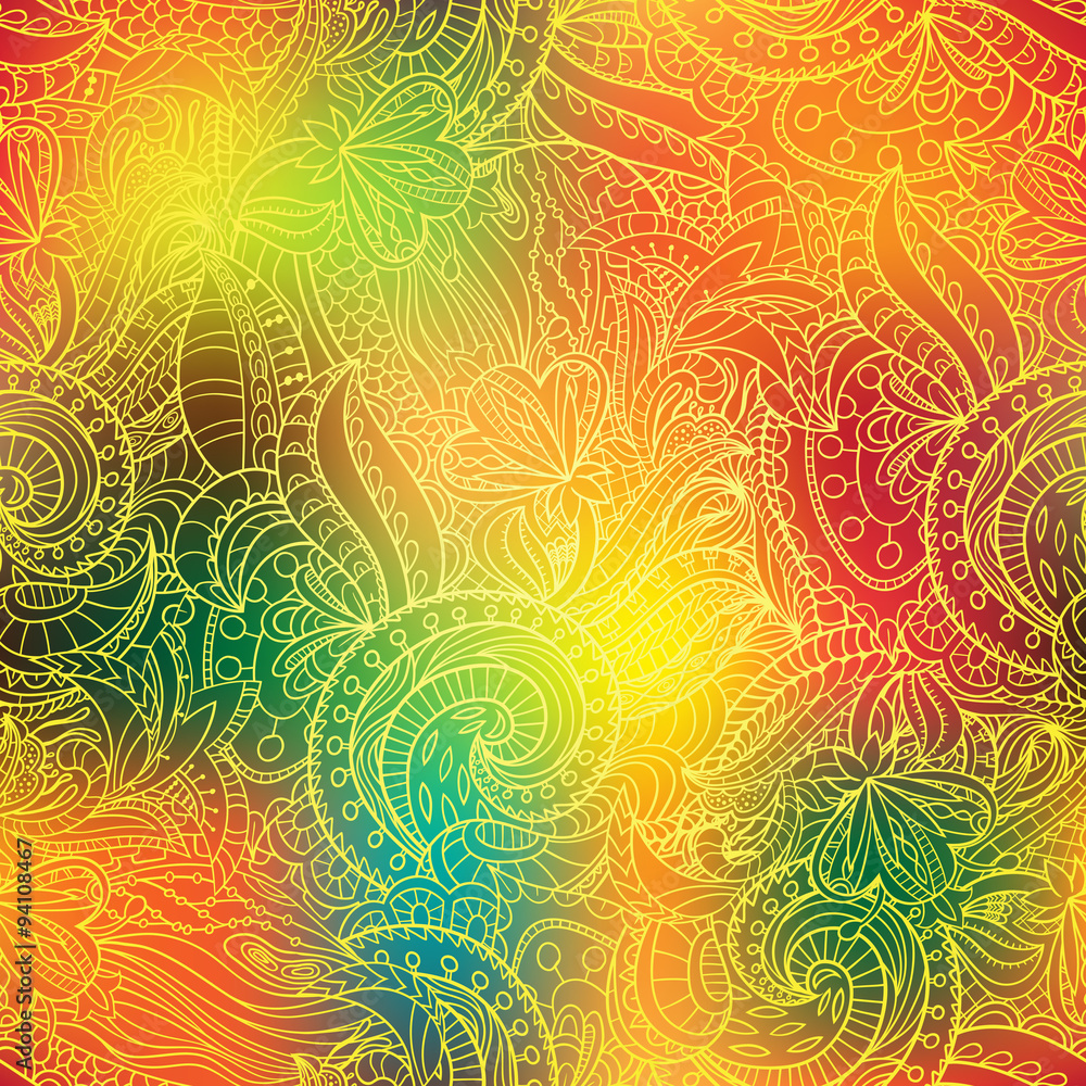 Fototapeta Vector autumnal background with hand made pattern. 