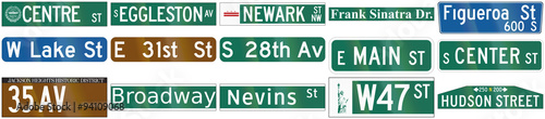 Collection of street name signs used in the USA photo
