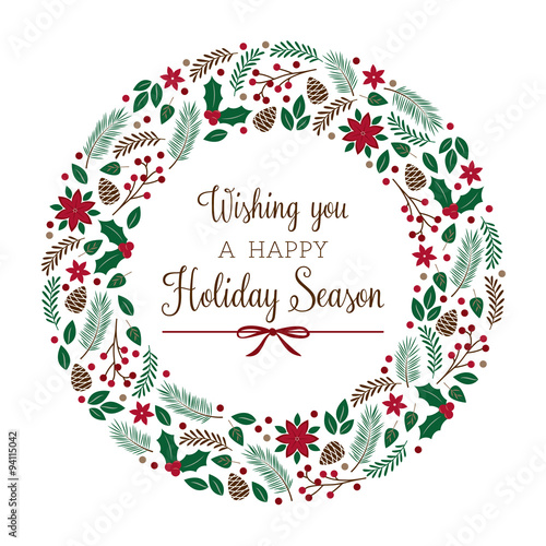 Holiday wreath with winter foliage (vector Illustration)