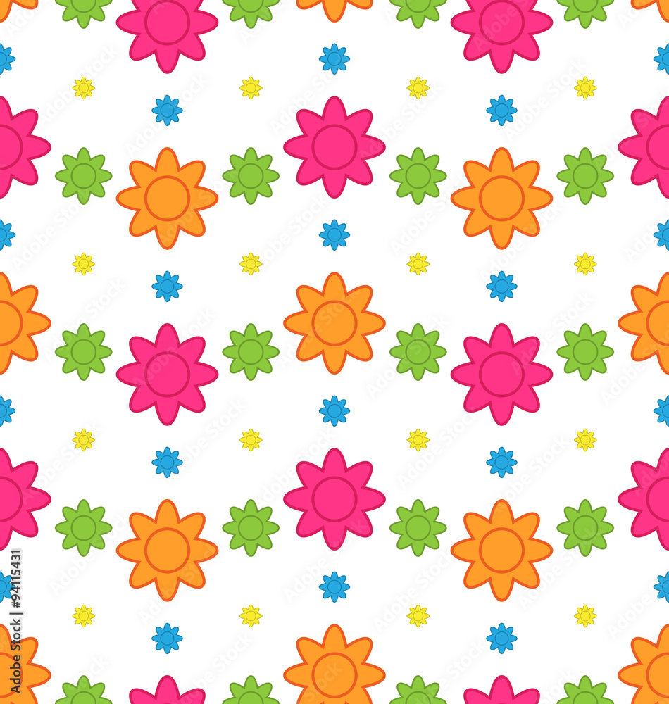 Seamless Floral Pattern with Colorful Flowers, Beautiful Pattern