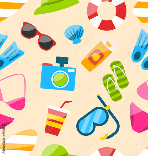 Seamless Pattern with Tourism Objects