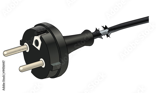 Damaged power cable and plug. Used almost everywhere in Europe & Russia