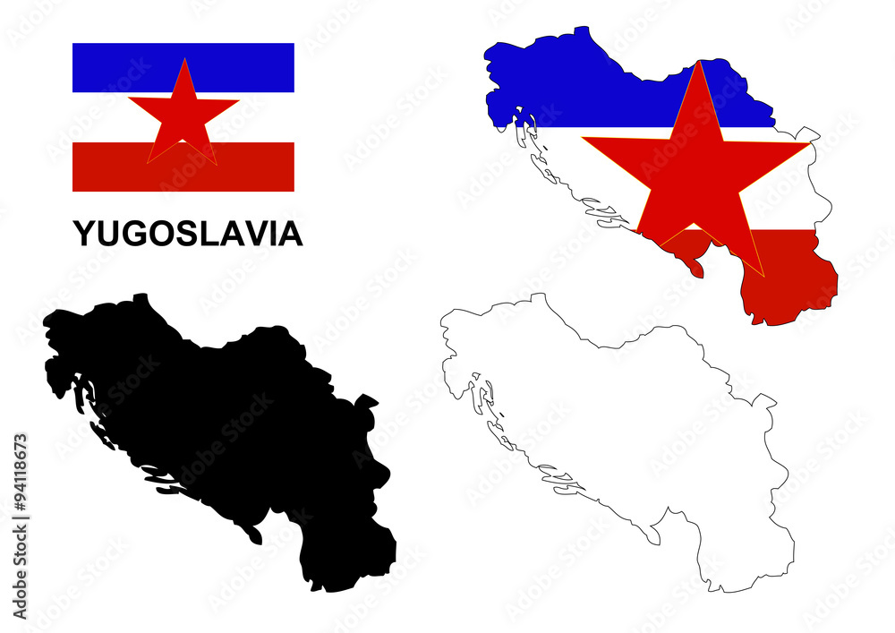 Fototapeta premium Yugoslavia map vector, Yugoslavia flag vector, Yugoslavia isolated white background