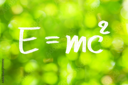 E=mc2  on green bokeh  blackboard photo