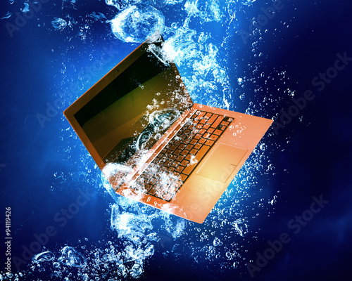Laptop under water