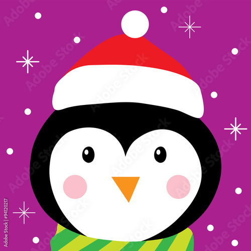 cute penguin design with purple background suitable for christmas greeting card