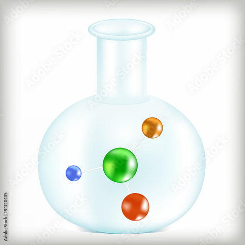 Chemical element, atom in a flask, laboratory researches,  chemical in a test tube, connection of molecules,  a design element, a round sphere,