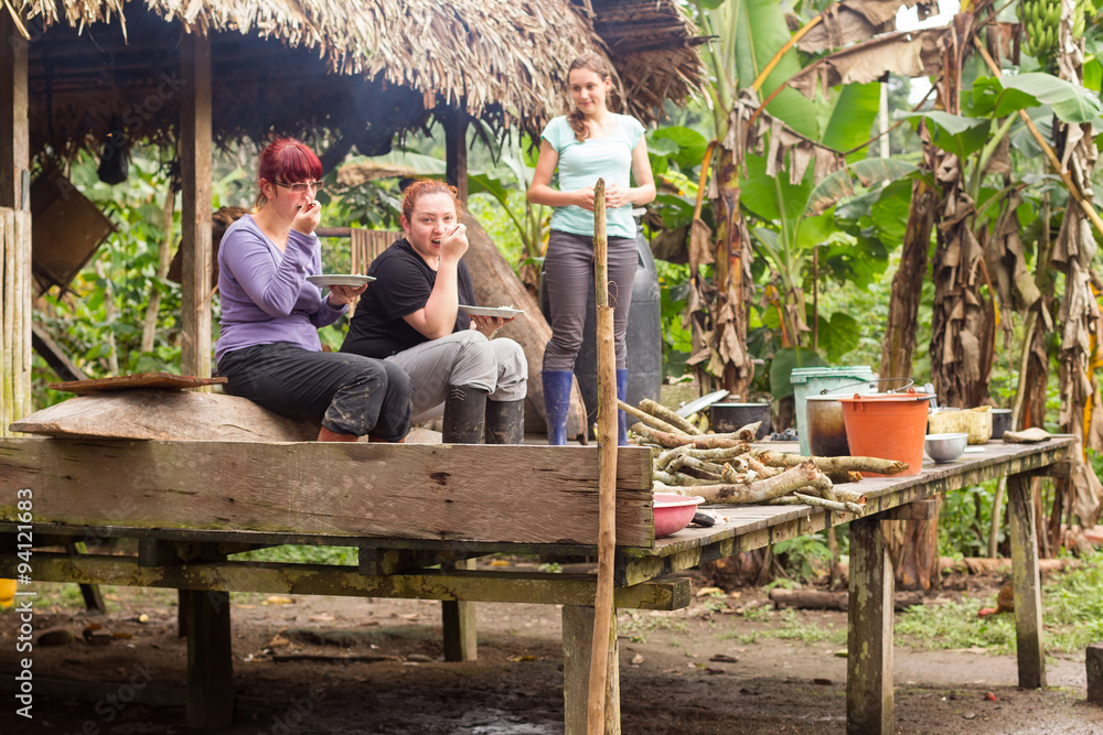 Experience authentic local cuisine in a traditional hut dining room,nestled deep within the lush Amazonian jungle in Brazil,a must visit for adventurous tourists. Experience authentic local cuisine in a traditional hut dining room,nestled deep within the lush Amazonian jungle in Brazil,a must visit for adventurous tourists.