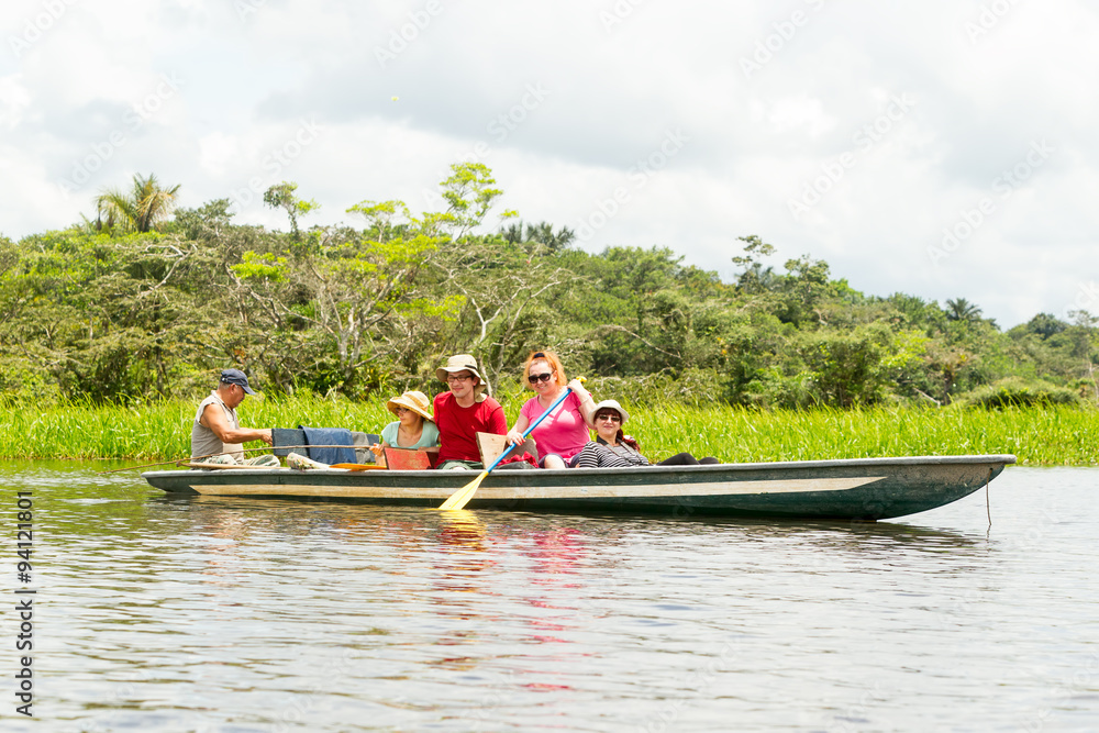 tour amazon river boat piranha fishing rainforest tourists fishery  legendary piranhas fish in ecuadorian amazonian first jungle tour amazon  river boat piranha fishing rainforest float trip kayak wild Stock Photo |  Adobe