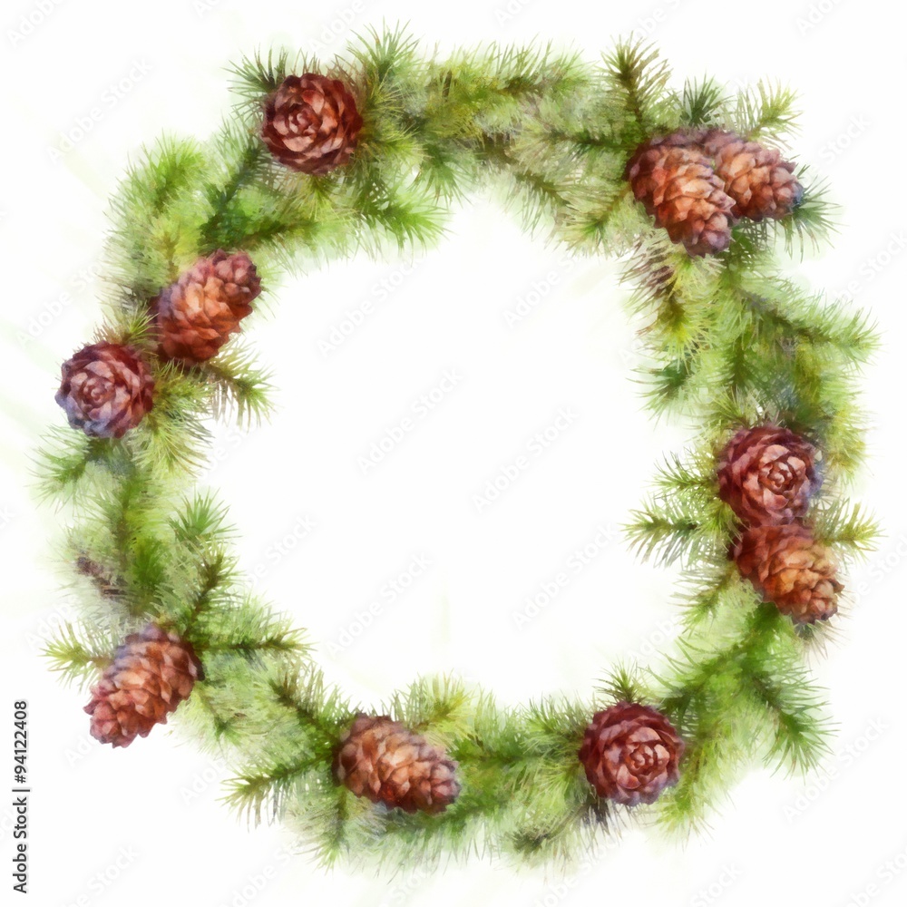 Christmas Drawing Tree Branches Wreath