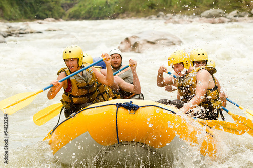 raft water white team sport activity whitewater extreme group rapids rafting crowd of mixed pilgrim male and femininity with guided by specialist pilot on whitewater creek rafting in ecuador raft wat