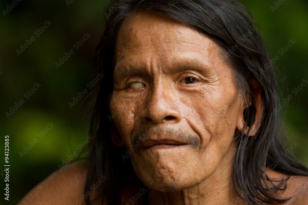 Capture the essence of Huaorani male portrait in the breathtaking