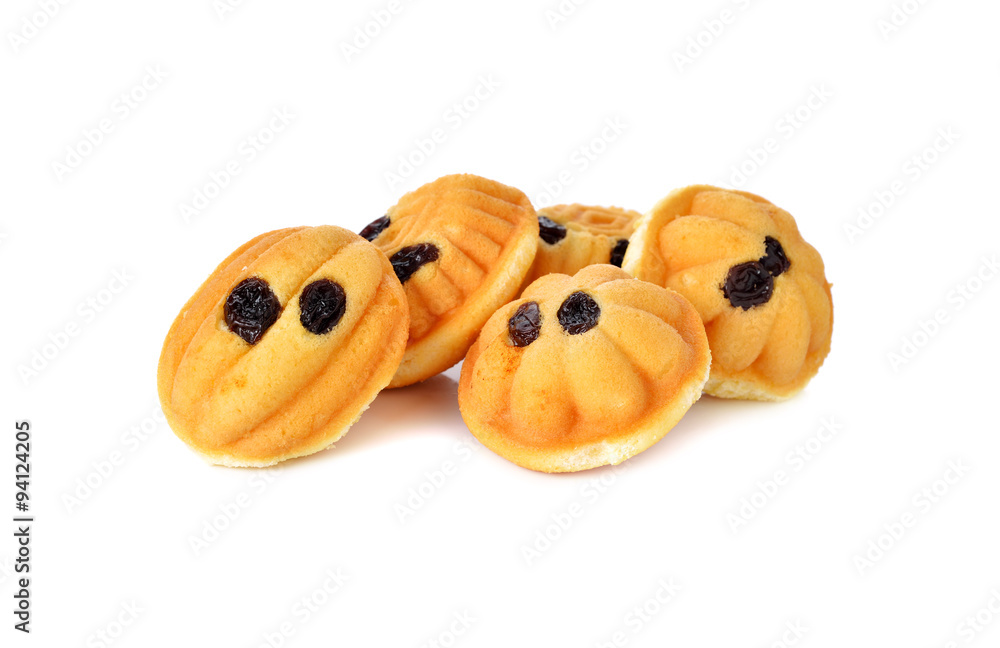 castella or egg cakes with raisin on white background castella or egg cakes with raisin on white background