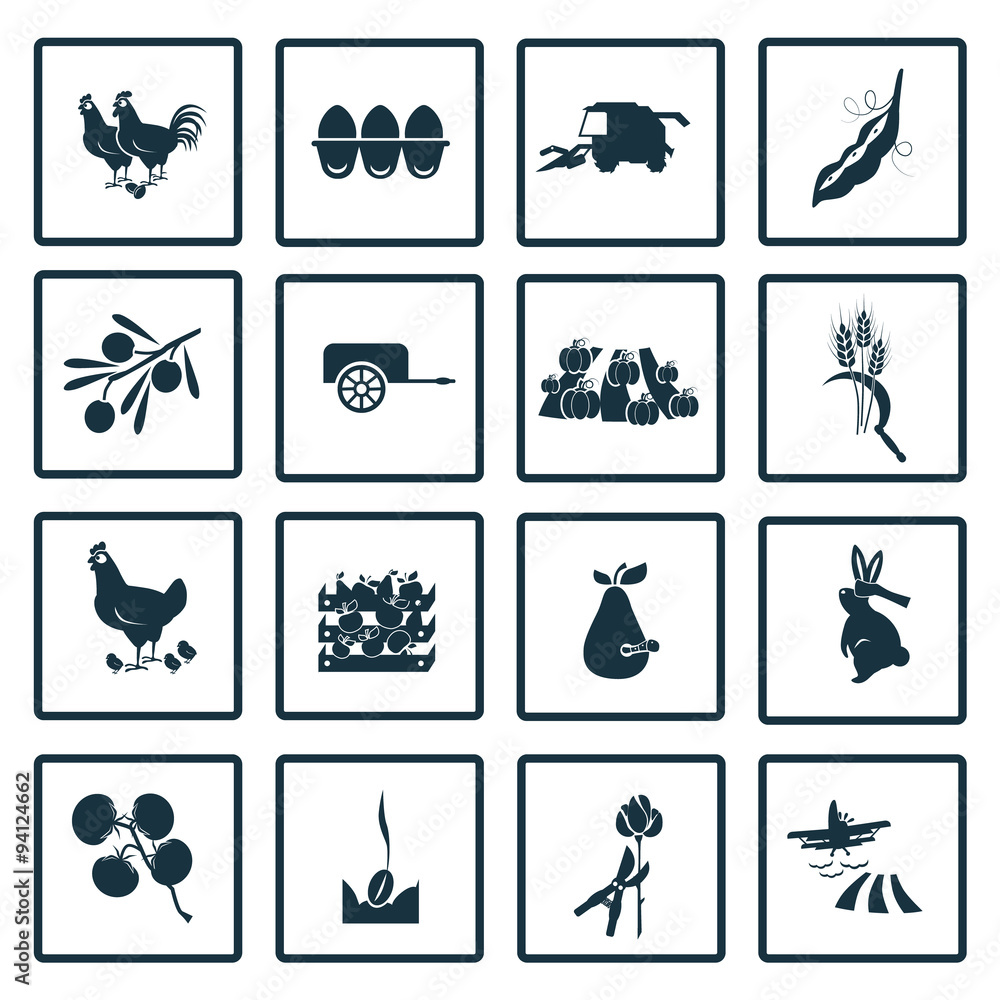 Fototapeta premium Set of sixteen agriculture icon