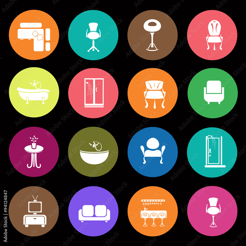 Set of sixteen interiors icons Set of sixteen interiors icons