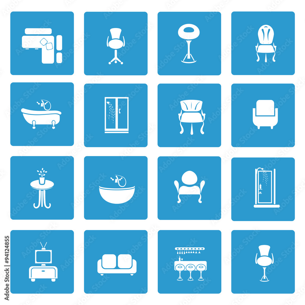 Set of sixteen interiors icons Set of sixteen interiors icons
