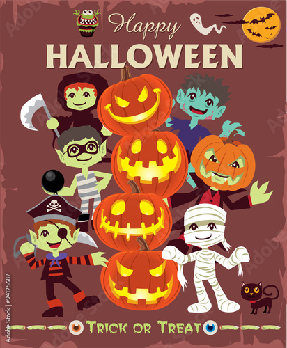 Vintage Halloween character poster design set