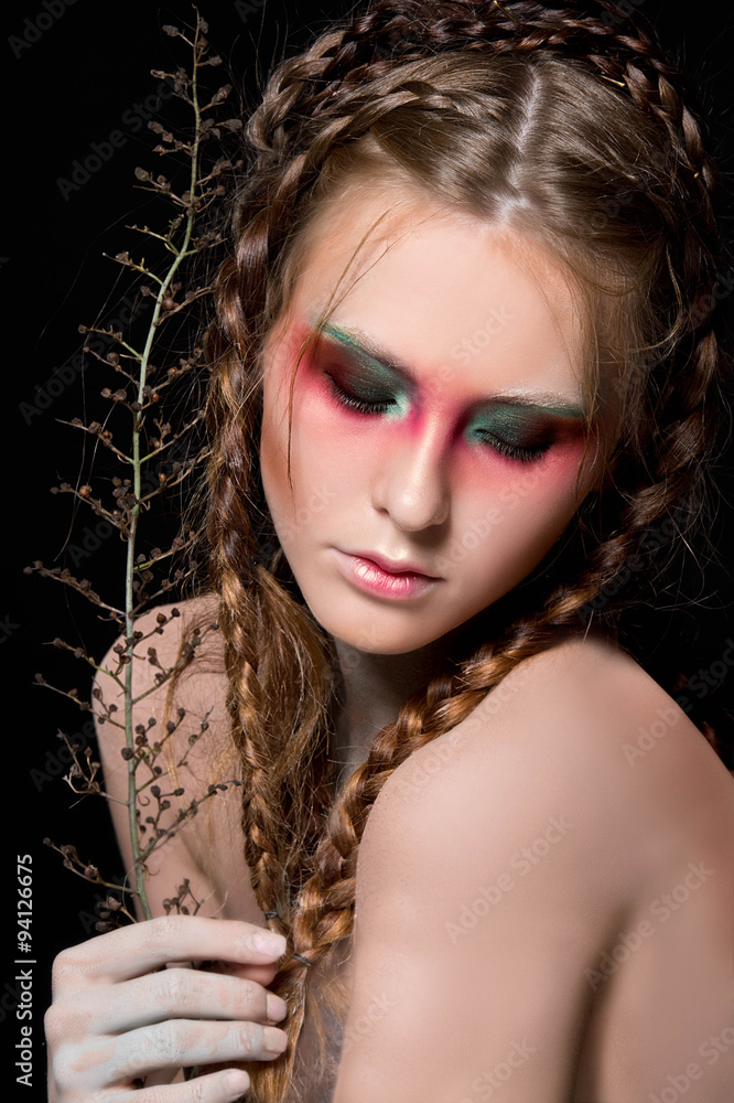 Fototapeta premium Creative make up. Halloween. Beautiful Woman's Face 