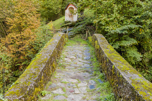 Corippo, Dorf, Steinbrücke, Valle Verzasca, Verzascatal, Bach, Mühle, Wanderweg, Wanderferien, Waldweg, Kastanienwald, Herbst, Tessin, Schweiz photo