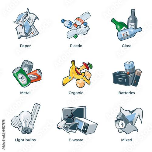 Isolated Trash Waste Recycling Categories Types