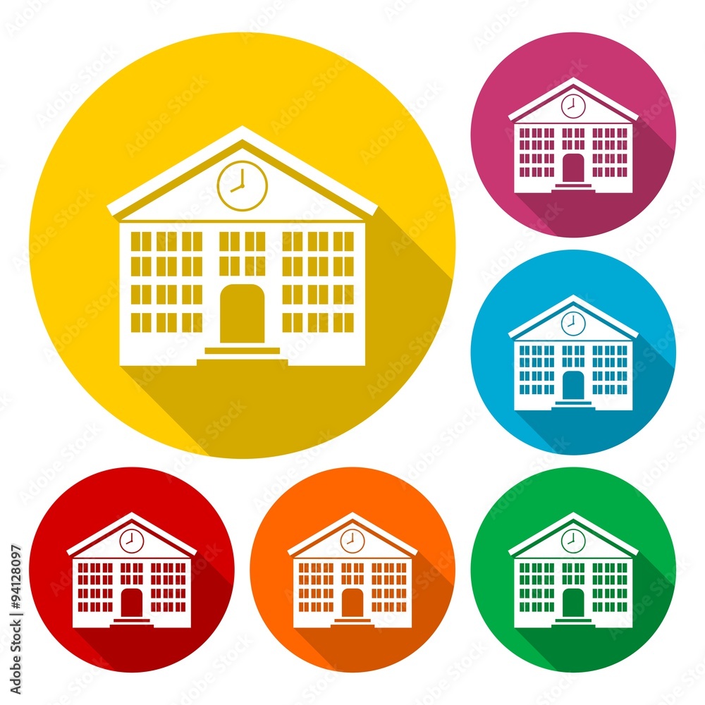 School building icons set with long shadow School building icons set with long shadow