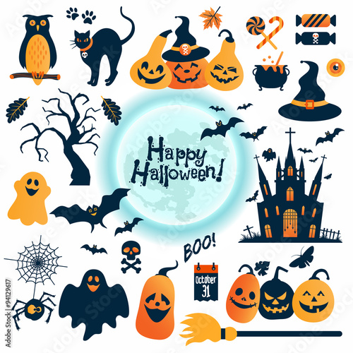 Halloween icons set. Vector Design elements.