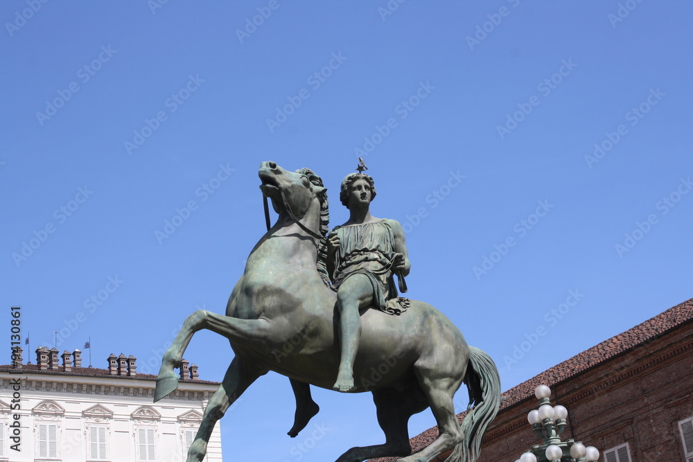Bronze cavalier statue in Turin