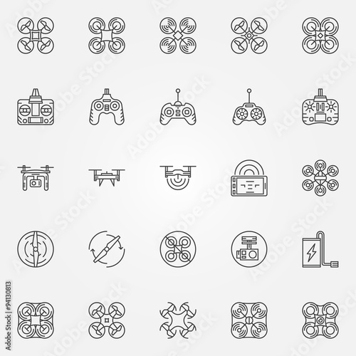 Drone linear icons set
