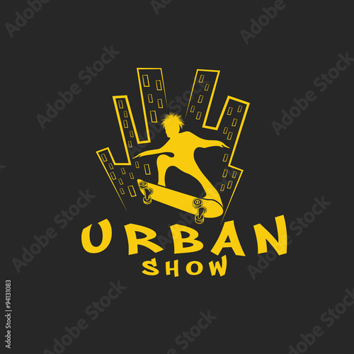 skateboarder make trick on the background of city