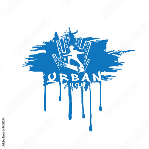 skateboarder make trick on the background of city