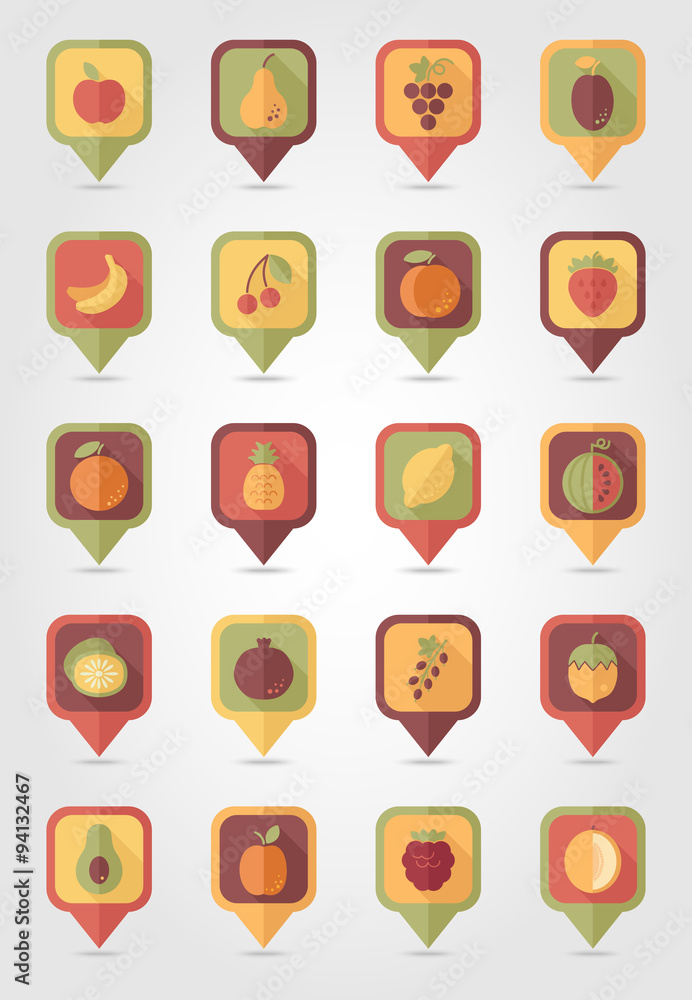 Fruits mapping pins icons Fruits mapping pins icons