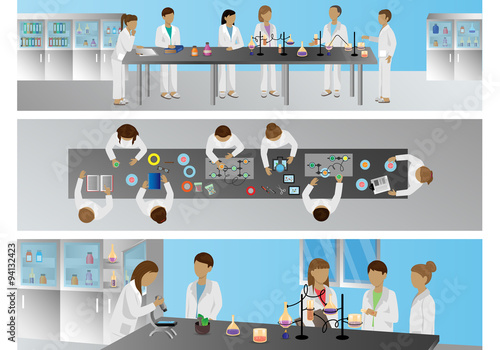 Medical Scientists, Laboratory Research, Different View Set - Vector Illustration