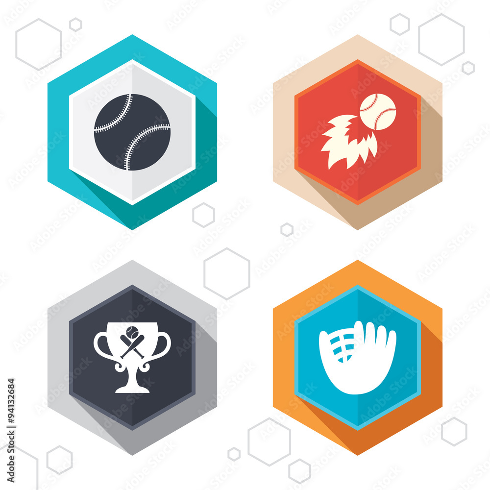 Baseball icons. Ball with glove and bat symbols. Baseball icons. Ball with glove and bat symbols.