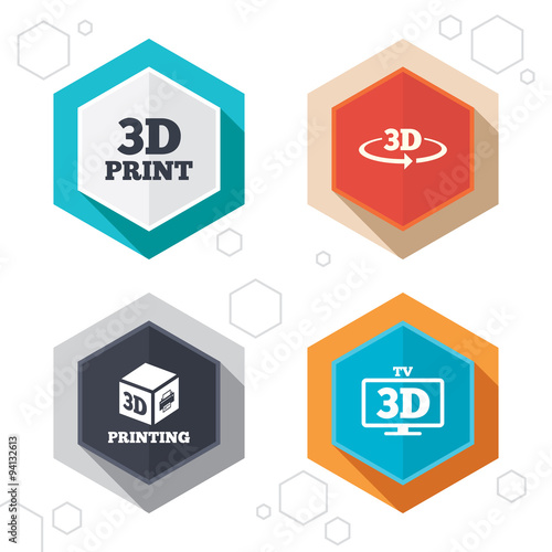 3d technology icons. Printer, rotation arrow.