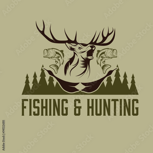 hunting and fishing vintage emblem vector design template