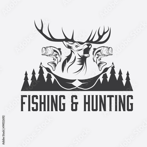 hunting and fishing vintage emblem vector design template