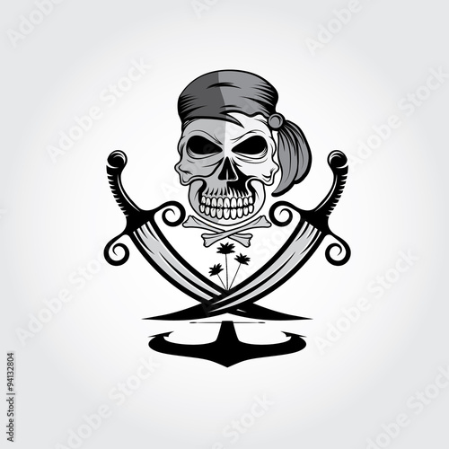 pirate skull with swords,anchor and palms