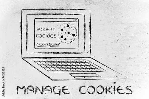 laptop with message about cookies and text about managing them