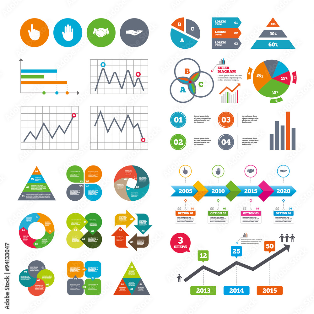 Hand icons. Handshake and click here symbols. Hand icons. Handshake and click here symbols.