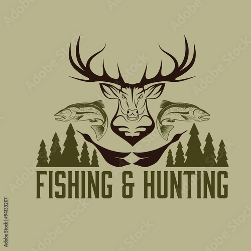 hunting and fishing vintage emblem vector design template