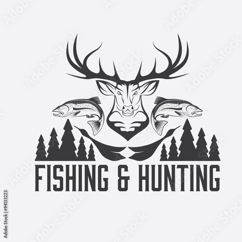 hunting and fishing vintage emblem vector design template