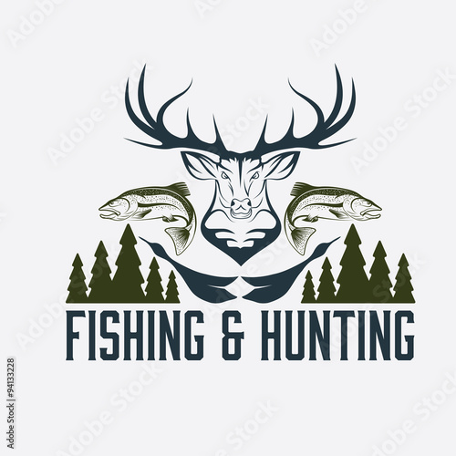 hunting and fishing vintage emblem vector design template