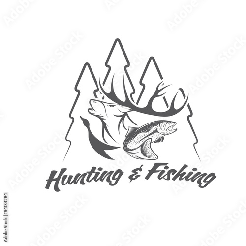 hunting and fishing vintage emblem vector design template