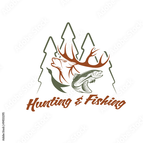hunting and fishing vintage emblem vector design template