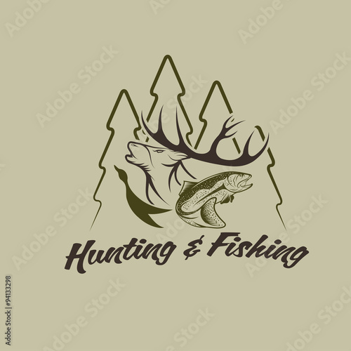 hunting and fishing vintage emblem vector design template