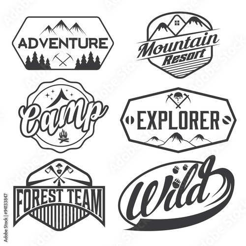 set of vintage labels mountain adventure