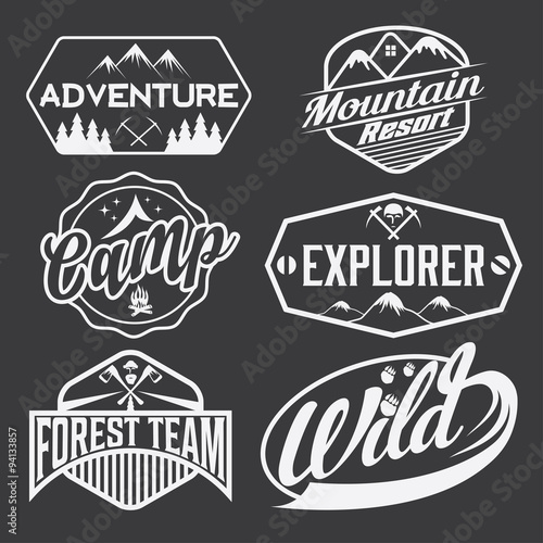 set of vintage labels mountain adventure