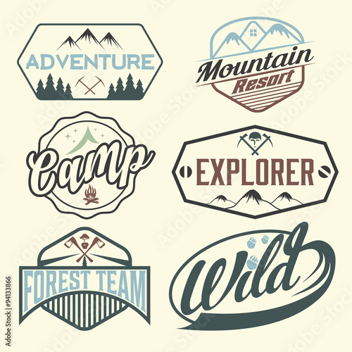 set of vintage labels mountain adventure