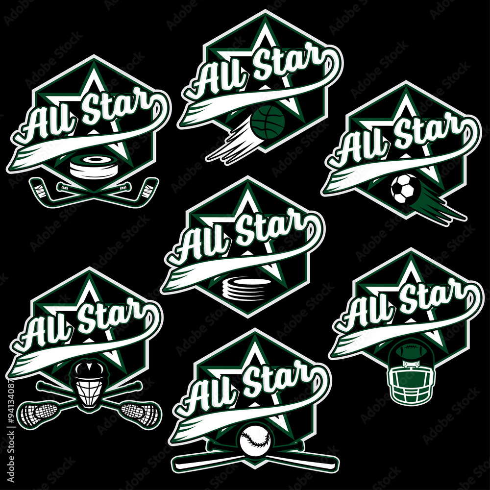 set of vintage sports all star crests