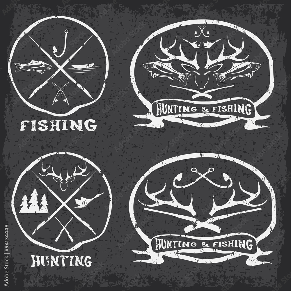Fototapeta premium hunting and fishing vintage emblems set